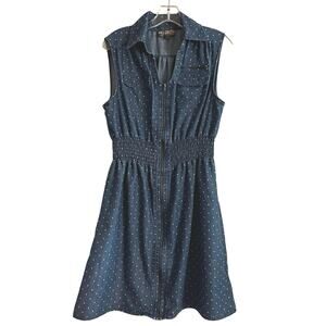 J. Gee Polka Dot Denim Dress Womens Size L Casual Work Western Country Travel